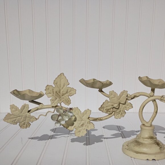 Italian Tole Iron Candelabra 5-arm Grape Leaves Votive Candle Holder Centerpiece - Picture 2 of 16